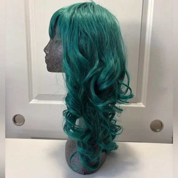 Hestia Wavy Teal Green Wig with Bangs - Picture 3 of 5